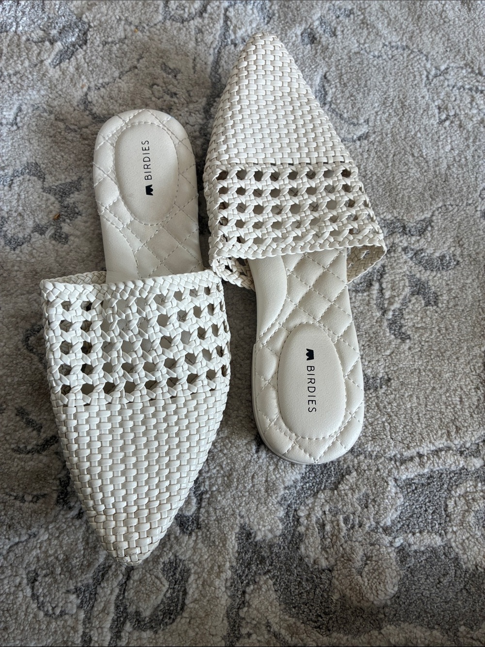 Birdies Cream Woven Pointed-Toe Slide Mules